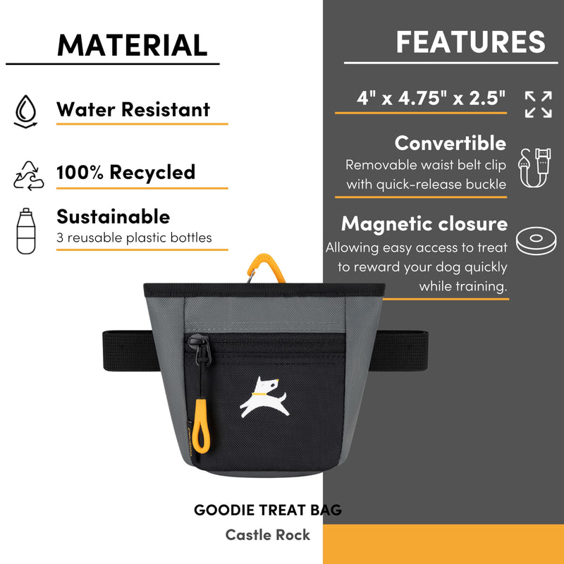OllyDog Goodie Treat Bag, Dog Treat Pouch, Waist Belt Clip for Hands-Free Training, Magnetic Closure, Dog Training and Behavior Aids, Three Ways to Wear (Castle Rock) Castle Rock