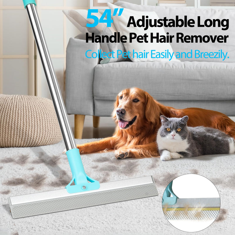 Carpet Rake for Pet Hair Removal Tool, 2025 New Generation 2 in 1 TPU and Copper Rake Teeth Pet Hair Remover with 54’’ Adjustable Long Handle, Reusable Cat Dog Hair Cleaner Rake Broom - PawsPlanet Australia