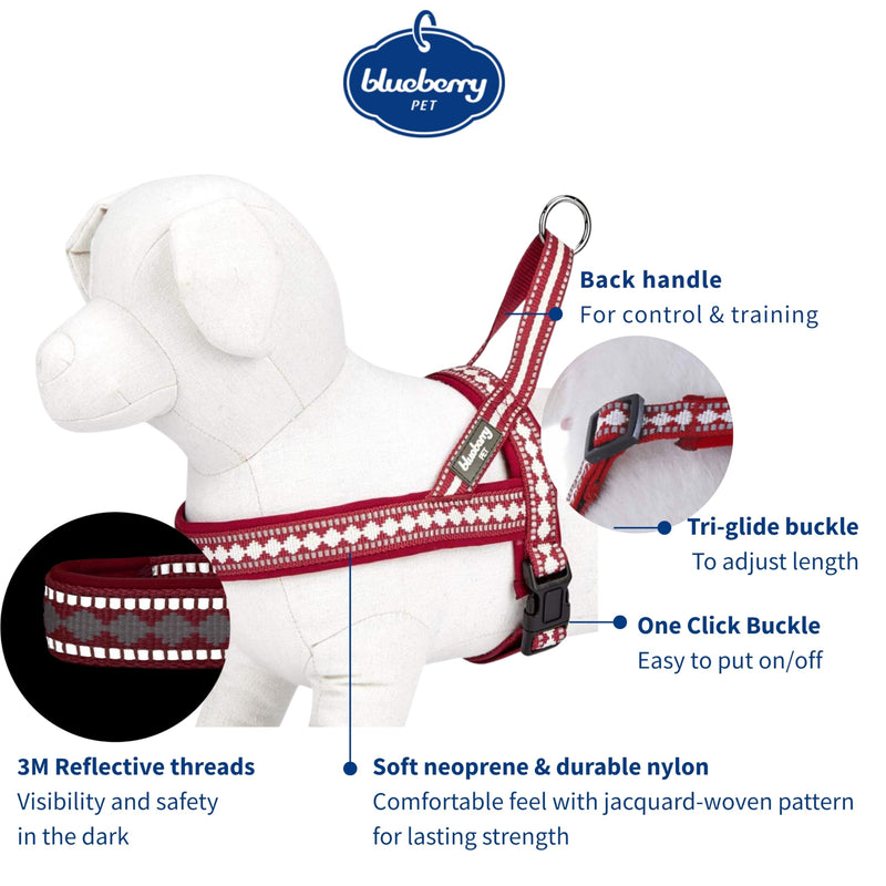 Blueberry Pet 4 Colors Soft & Comfy 3M Reflective Jacquard Padded Dog Harness, Chest Girth 20.5" - 26", Marsala Red, Medium, Adjustable Harnesses for Dogs Medium(20.5" - 26") Chest Girth - PawsPlanet Australia
