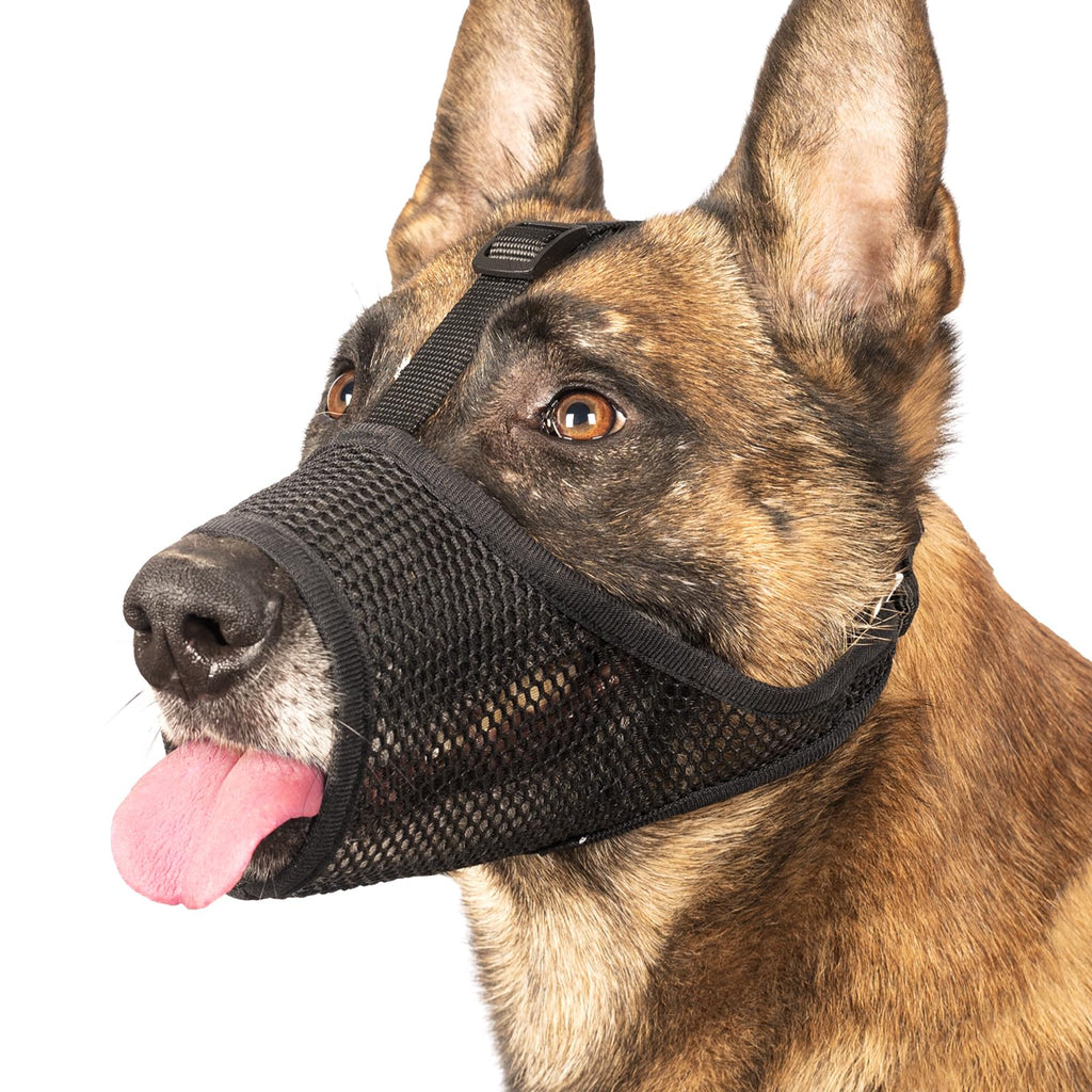 LUCKYPAW Dog Muzzle, Mesh Muzzle for Large Medium Small Dogs, Soft Dog Muzzle to Prevent Biting Chewing with Adjustable Head Strap, Allows Panting and Drinking, Perfect for Vet Visit Black L