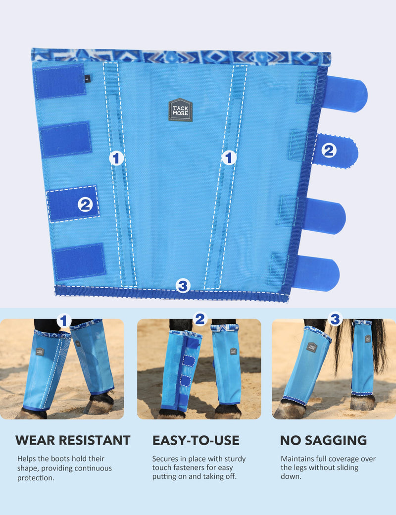Tackmore Horse Fly Boots with Patterned Fleece Trim, Reduce Rubbing Fly Boots of 4 Summer Protective Leg Boots L Cool Blue - PawsPlanet Australia