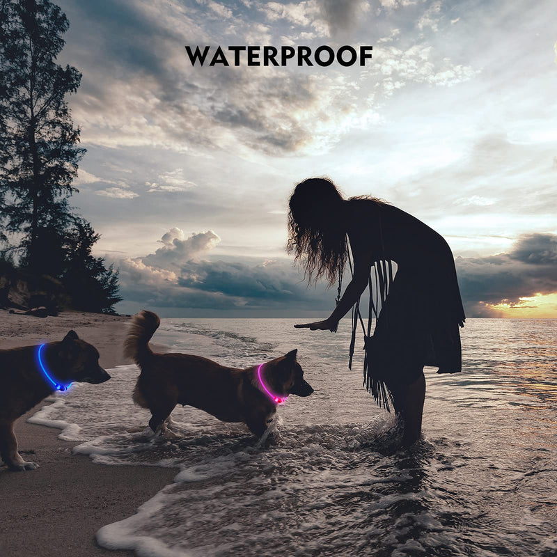 LED Dog Collar, Rechargeable Light Up Dog Collars,IP67 Waterproof Dog Lights for Night Walking，Adjustable, Reusable Safety Necklace for Small Medium Large Dogs (Pink) Pink - PawsPlanet Australia