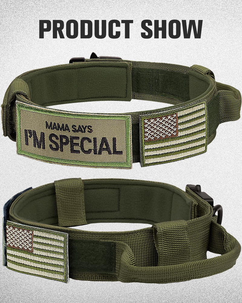 Joytale Tactical Dog Collar(17"-21") and Dog Leash Set, Shock Absorbing Bungee Dog Leash and Adjustable Strong Dog Collar with Handle for Large Dogs(ArmyGreen, L) - PawsPlanet Australia
