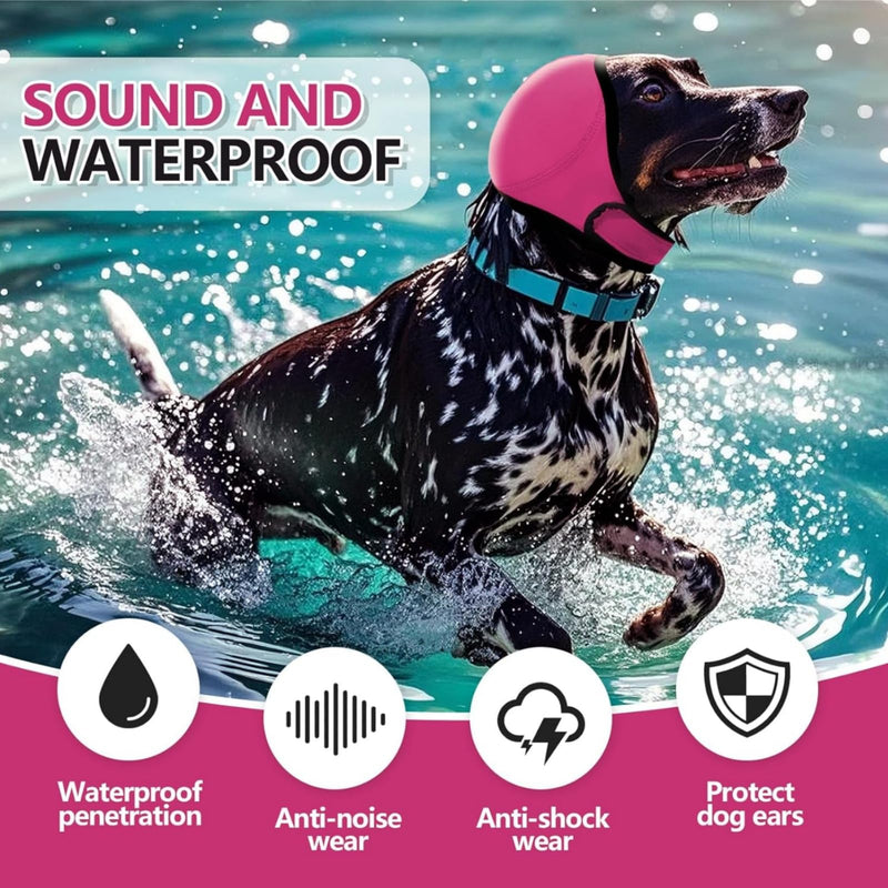 Waterproof Dog Ear Covers For Grooming,Dog Ear Defenders,Dogear Protectors,D-Og Noise Cancelling E-Ar Muffs,Adjustable No Flap E-Ar Wrap Snood Headband,For Relief&Swimming,Head Circle 25~38cm(Size S)