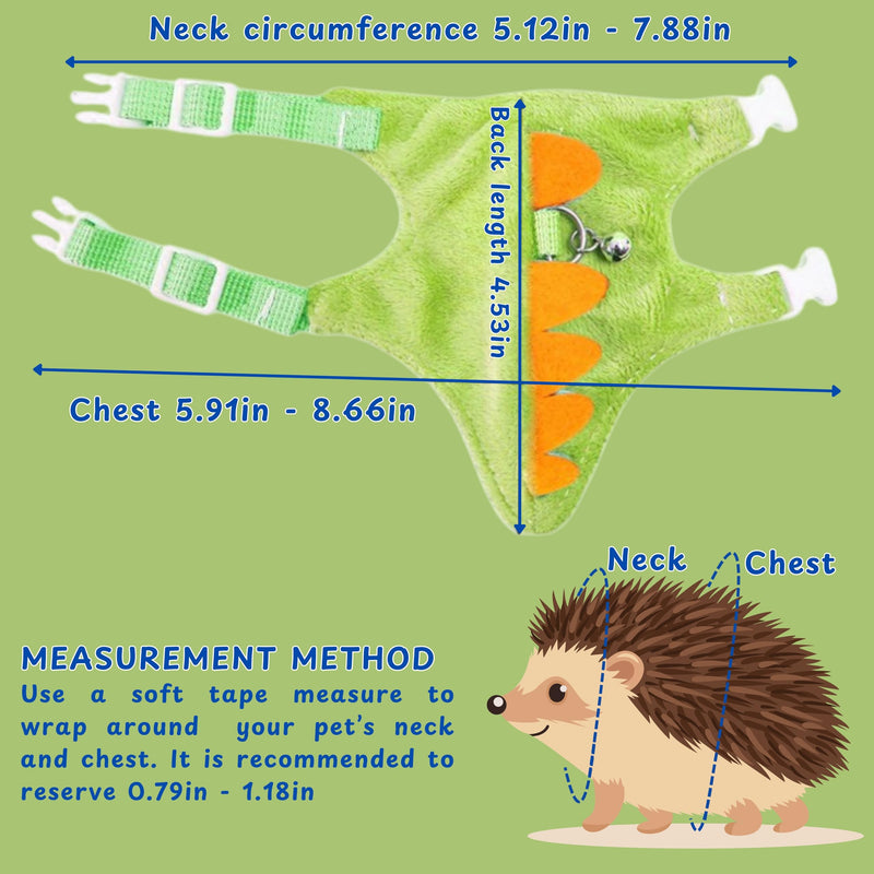 Hedgehog Leash and Harness Clothes Accessories, Dinosaur Shaped Harness Leash for Training Playing, Hamster Clothes for Ferret Guinea Pig Hamster, Hedgehog Accessories, Guinea Pig Outfits (Green) Green - PawsPlanet Australia