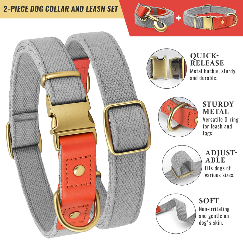 QRDA Dog Collar and Lead Set Silver Grey Personalized Collar Adjustable Tactical Belt for Dogs Medium Large Dogs, XL Silver-grey - PawsPlanet Australia