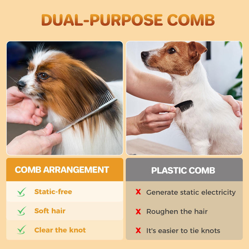 7.5 Inch Professional Stainless Steel Pet Grooming Comb for Dogs & Cats, Wide & Dense Teeth for Removing Tangles, Knots,Undercoat,Flea,Excess Hair, Rounded Corners Design for Safe,Metal Dematting Tool Silver Fine/Coarse - PawsPlanet Australia