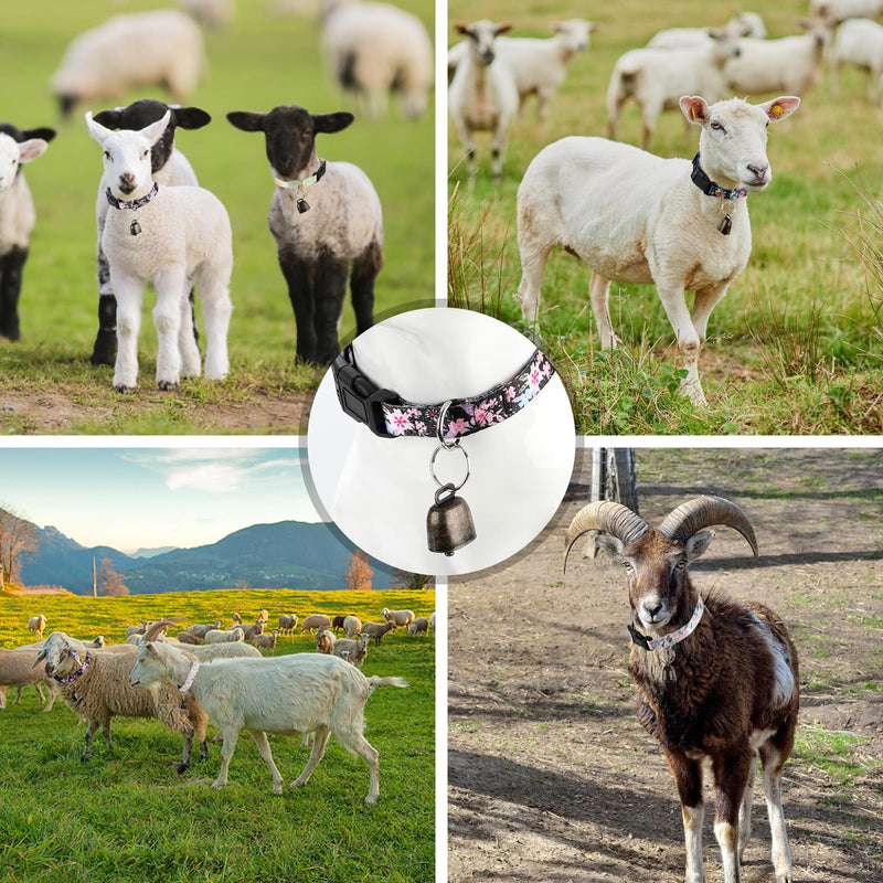 5 Pack Goat Collars with Bells, Horse Sheep Grazing Copper Bells and Adjustable Nylon Collar Set Pet Anti-Lost Loud Bronze Bell for Small Farm Animal Sheep Goat Cow Accessories(Floral) - PawsPlanet Australia
