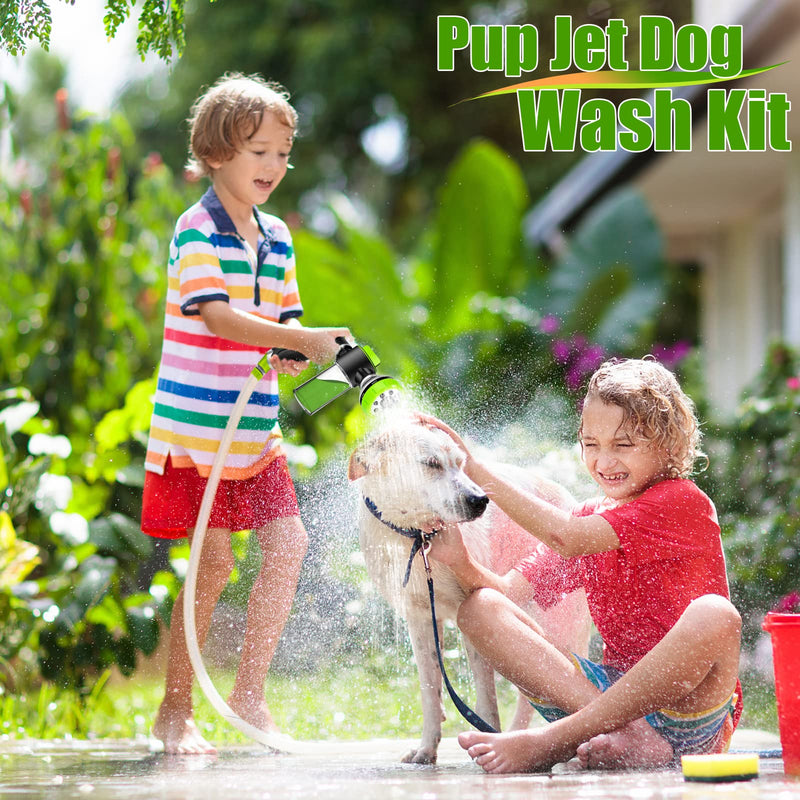 Pup Jet Dog Wash Hose Attachment, 8-in-1 Sprayer Mode Garden Hose Nozzle with Pet Grooming Glove and 100cc Soap Dispenser Bottle, Adopted in Watering Flowers, Car Wash, Dog and Horse Showering - PawsPlanet Australia