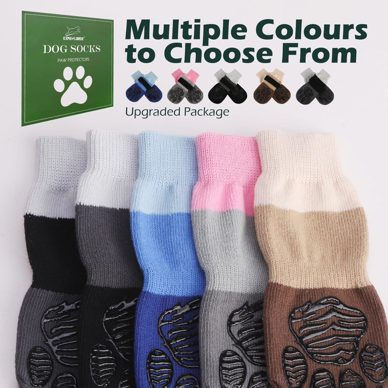 EXPAWLORER Anti Slip Dog Socks to Prevent Licking Paws, Dog Boots & Paw Protectors with Grippers for Winter, Dog Booties for Hardwood Floors, Dog Shoes for Small Medium Large Senior Dogs, Balck XS X-Small Black - PawsPlanet Australia