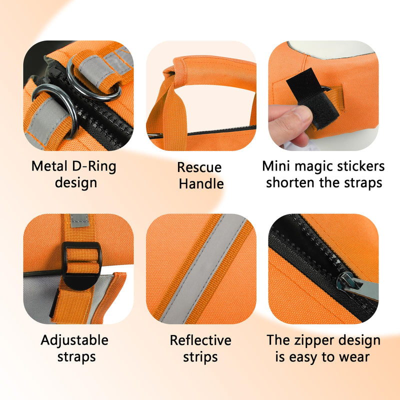 SAWMONG Dog Life Jacket,Dog Swimming Vest with Ripstop and High Flotation for Small Medium Large Dogs,Reflective Lightweight Dog Life Preserver with Rescue Handle for Swimming Boating Orange XS X-Small - PawsPlanet Australia