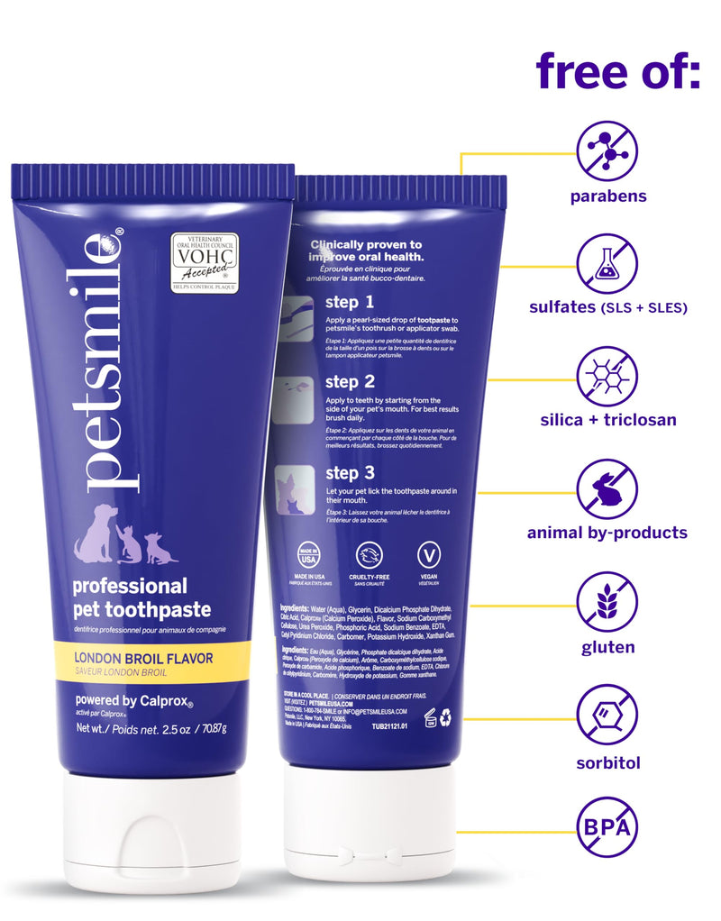 Petsmile Professional Pet Toothpaste for Cats & Dogs - VOHC Accepted Toothpaste - Clinically Proven to Control Plaque & Tartar Calprox Formula (London Broil, 2.5 Oz) London Broil 2.5 Ounce (Pack of 1) - PawsPlanet Australia