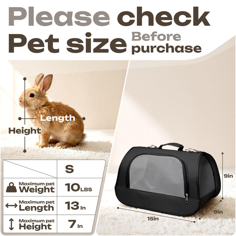 Small Pet Carrier for Cats, Rabbits, Guinea Pigs – Airline Approved Soft-Sided Travel Bag, Lightweight Dog Carrier, Ventilated & Foldable (Up to 10 lbs, Black) - PawsPlanet Australia