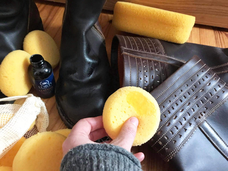 Premium Synthetic Horse Tack Sponges: 12pc Value Pack (10 Round 2.8" x1", 2 Large 6"x4"x2") with Cotton Bag, for Saddles, Bridles, Boots and Leather Care by Equus Constantia - PawsPlanet Australia