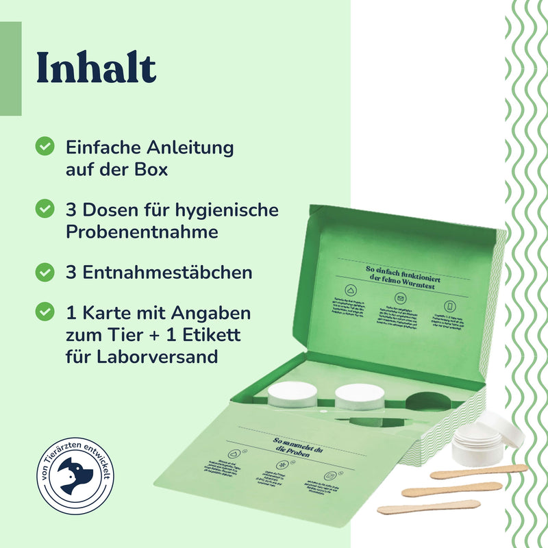 felmo Worm Test Kit for Dogs & Cats - Test for Home with Laboratory Analysis for Hook, Whip & Roundworms as well as Giardia, Result in 2-3 Working Days