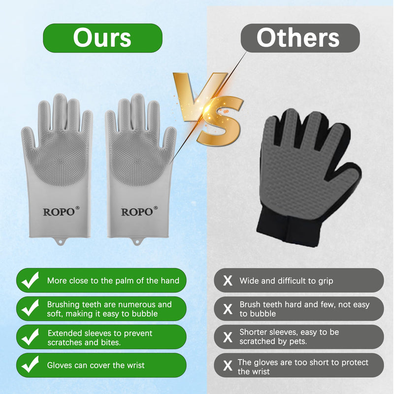 ROPO silicone gloves for pet grooming, multi-functional gloves for pet hair shedding, bathing, and massage (Grey) Grey - PawsPlanet Australia
