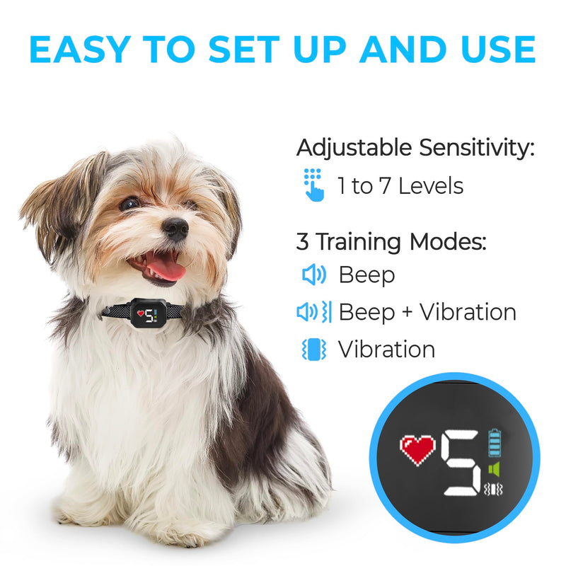 Bark Collar for Small Dogs 5-15lbs - No Shock Small Dog Bark Collar - Rechargeable Smart Anti Barking Collar with Beep Vibration Mode - Waterproof Anti Bark Collar with 7 Sensitivity Levels Black/Red Heart - PawsPlanet Australia