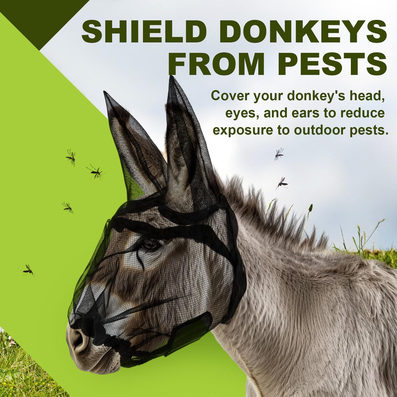 1 Pcs Small Donkey Fly Mask with Ear Protection Breathable Mule Fly Mask with Long Ears Protection from Insects and Bugs Soft Mesh with Adjustable Fastener Easy get on and Off(Black) Black 1