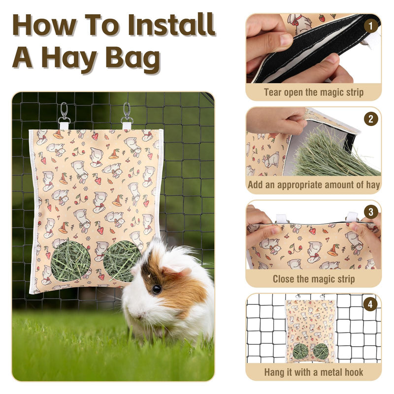 2Pcs Hay Bag for Rabbits, 11.8" x 9.8" Hanging Bilayer Leather Guinea Pig Hay Feeder Bags with Metal Hook, 2-Hole Washable Hay Feeding Bag for Bunny, Chinchillas, Hamsters, Small Pets (Animal Theme) Animal Theme-2Pcs - PawsPlanet Australia