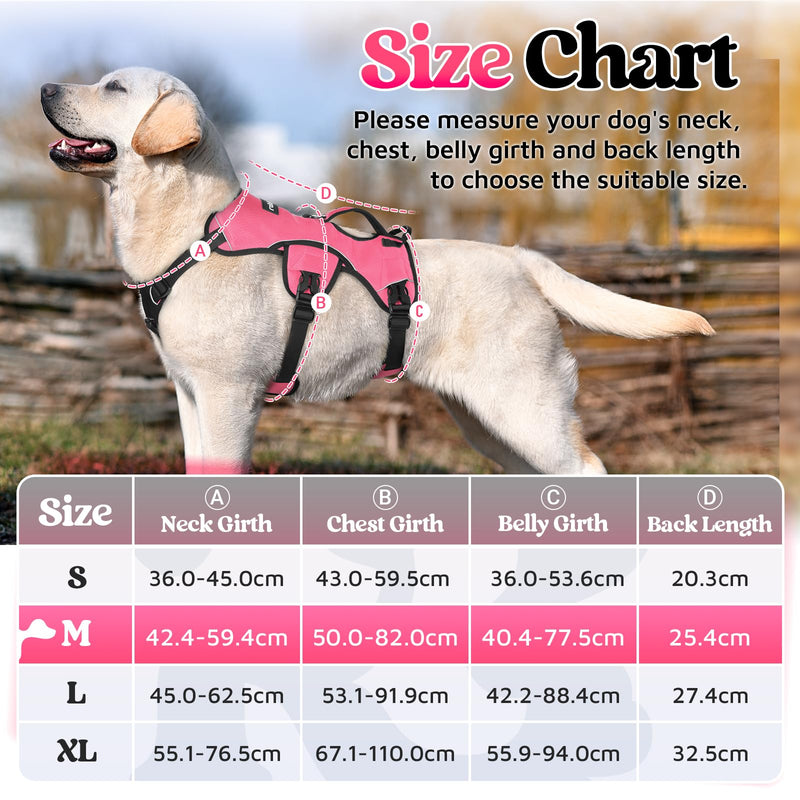 rabbitgoo Escape-Proof Dog Harness Medium with Large Handle, Anti-Pull Reflective Working Service Pets Vest, Breathable Pets Vest, Adjustable Lift Support Body Harness Large Dogs Outdoor, M, Pink M (Pack of 1)