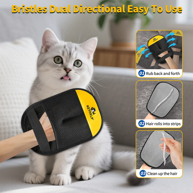 Pet Hair Removal Glove for Dogs & Cats, Newly Upgraded Reusable Electrostatic Pet Hair Gloves, Pet Hair Remover Tool for Clothing, Couch, Carpet, Car Seat BlackYellow - PawsPlanet Australia
