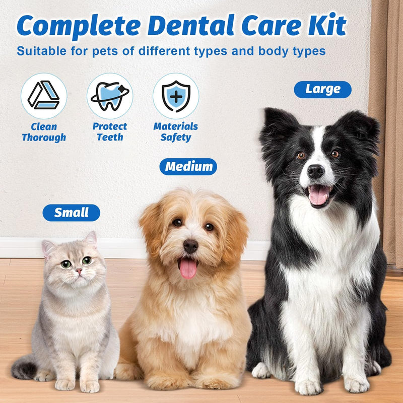 Dog Toothbrush Set, 4 Pcs Dog Finger Toothbrush, 2 Pack Triple Heads Pet Toothbrushes 4 Dual-Dead Toothbrush, Remove Plaque & Tartar Fights Bad Breath,Cat Teeth Cleaning Products