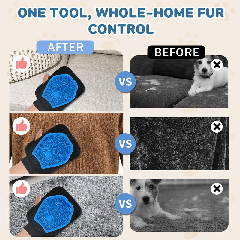 Electrostatic Pet Hair Remover Glove, 2 in 1 Double Sided Pet Hair Removal Glove for Cats & Dogs, Washable Reusable Pet Grooming Glove for Couch, Furniture, Carpet, Car Seat, Curtain (1 PCS)