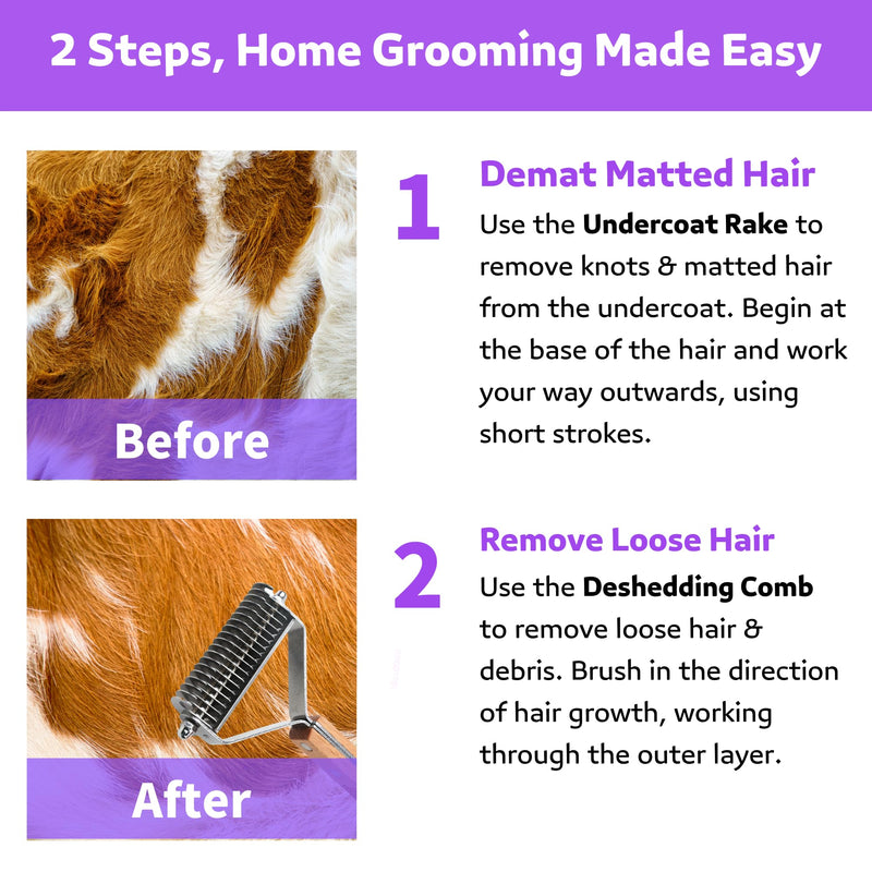 2 in 1 Undercoat Rake for Dogs and Cats, Professional Grooming Brush Dematting & Shedding Comb to Remove Loose Hair, Matted Fur Efficiently, Perfect for Poodle, Doodle & All Long Haired Pets Wood - PawsPlanet Australia