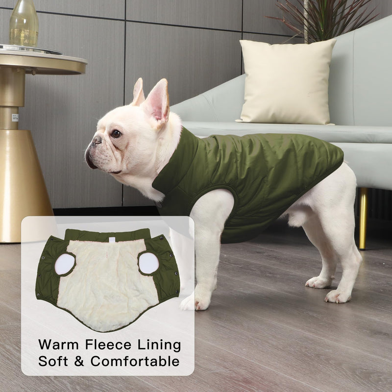 2 Layers Fleece Lined Warm Dog Jacket for Puppy Winter Cold Weather,Soft Windproof Small Dog Coat,Green M Medium (Pack of 1) Green