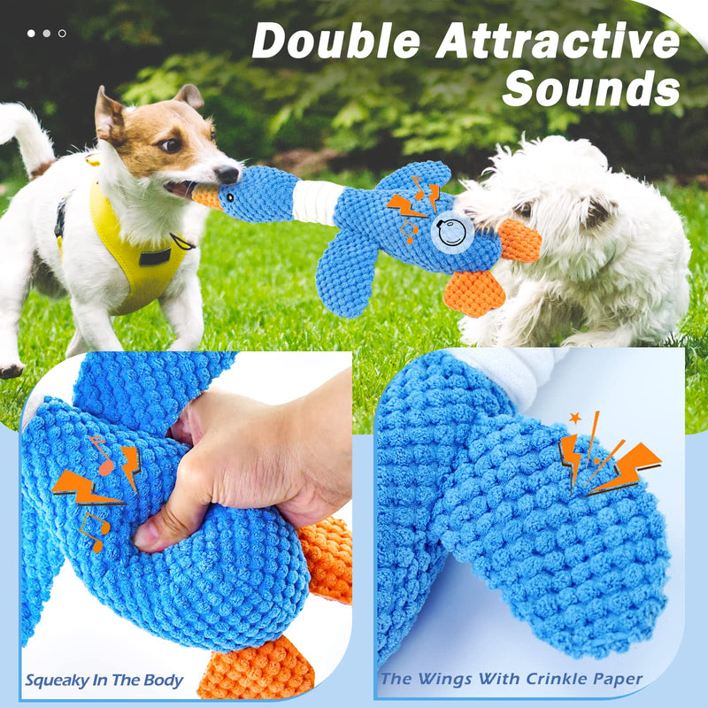 Vitscan Upgraded Goose Indestructible Dog Toys for Aggressive Chewers Small Medium Large Breed, Crinkle Squeaky Plush Dog Puppy Chew Toys for Teething, Duck Puppy Toys Blue goose - pineapple plush