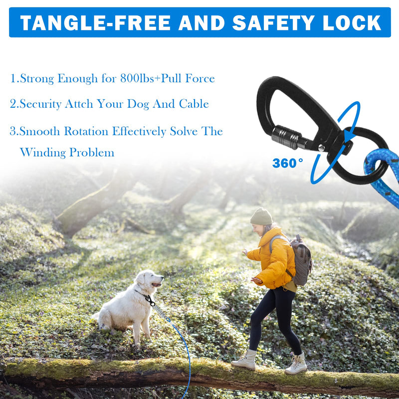 Dog Tie Out Cable 10ft/15ft/20ft/30ft Dog Runner for Yard and Outdoor with Swivel Hook Green/Blue/Purple Reflective Lead Dog Chains for Training Small to Medium Dogs Up to 100lbs 4mm 15ft Blue - PawsPlanet Australia