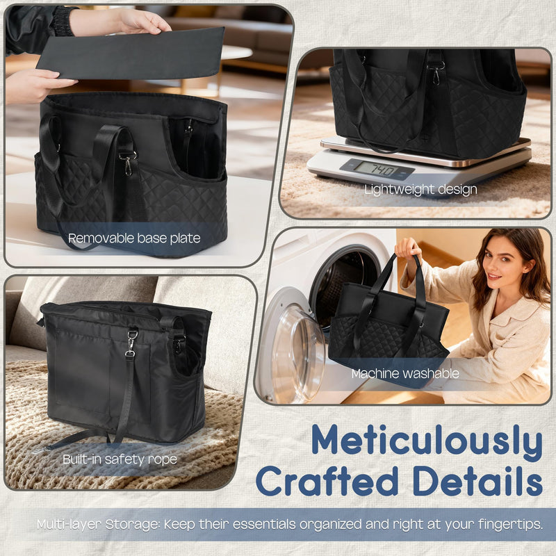 YUDODO 4-12lbs Dog Purse Carrier, Lightweight Small Dog Carrier with Large Pockets & Safety Clip, Collapsible Pet Travel Carrier Puppy Cat Rabbit, Black