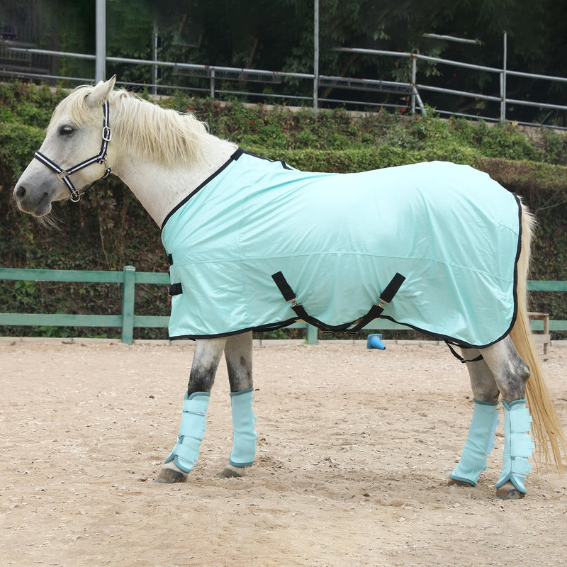 Adjustable Horse Fly Boots Set of 4, Equine Leg Protection Reduce Stomping, Breathable Mesh Fly Boots for Horses, Horse Leggings Leg Guards Aqua Blue 03 Full - PawsPlanet Australia