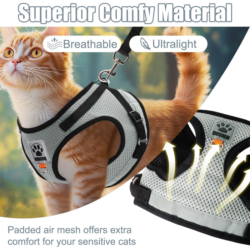 Cat Harness and Lead Set, Escape Proof Kitten Harness with Cat Leash, 16.4 Ft / 5 M Automatic Retractable Cat Lead for Garden, Reflective Adjustable Soft Vest for Small Cat Walking (Grey, S) Grey - PawsPlanet Australia