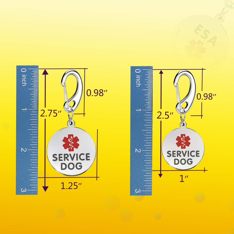 1" Stainless Steel Double Sided Service Dog Medical Alert Tag w/Hard Enamel and Quick Clip - Attach to Dog Collar or Harness Quickly and Securely - PawsPlanet Australia