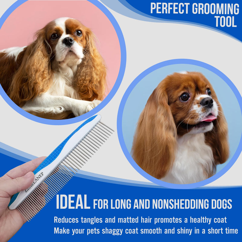 Dog Grooming Comb for Matting – Metal Dematting Comb with Stainless Steel Teeth & Non-Slip Handle (Style 1) Blue - PawsPlanet Australia