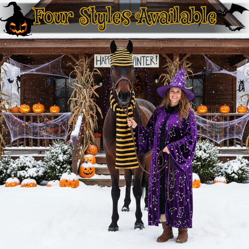 Paterr 2 Pcs Halloween Horse Scarf Hat Outfits Accessory Striped Scarf Hat for Horse Parade and Parties Costume Accessories Tan, Black