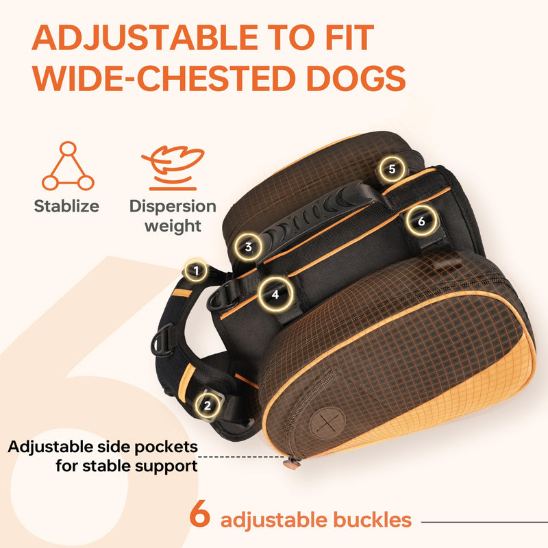 Dog Backpack for Medium & Large Dogs, Detachable Side Bags, Quick-Poop Bag Dispenser | No-Pull Adjustable Harness for Large-Chested Breeds | Non-Slip Handle for Hiking, Walking, Outdoor Adventures（M） M - PawsPlanet Australia