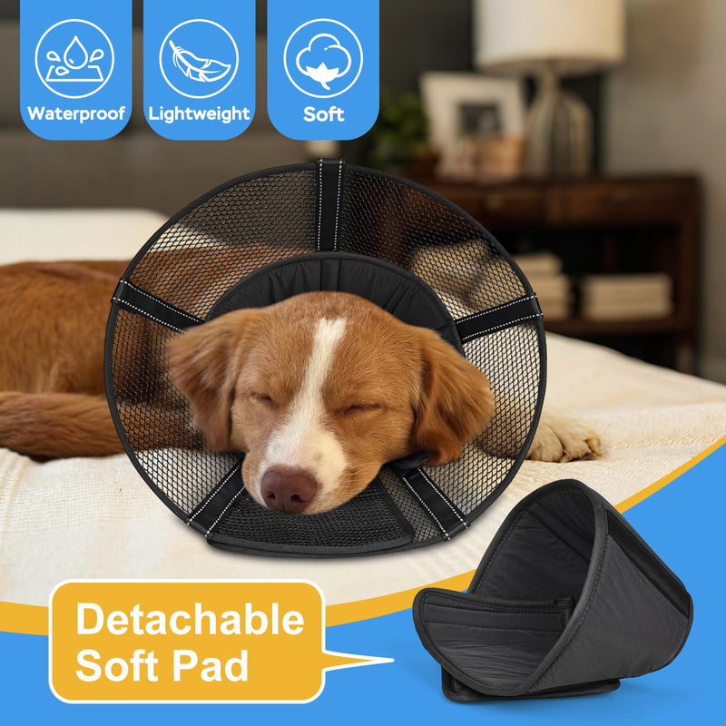 Dog Cone Collar After Surgery to Stop Licking: Soft Grid Recovery Collar with Detachable Pad, Elizabeth Cone Alternative for Large Medium, Small Dogs, Normal Eating and Drinking,XS Matte Black XS(Depth: 6.1in, Girth: 9.8-11.6in)