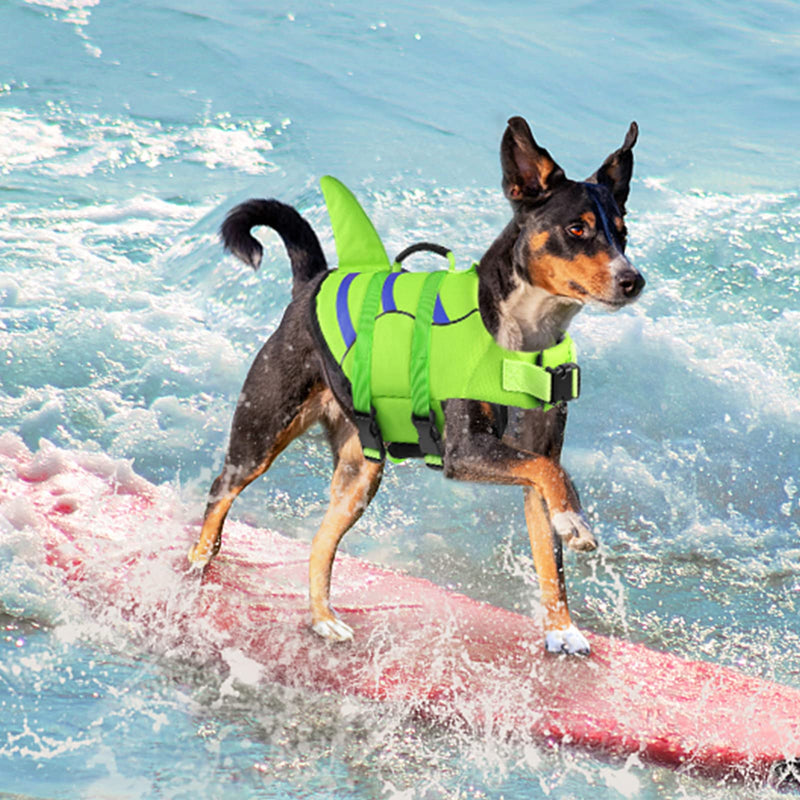 Fragralley Shark Dog Life Jacket, Adjustable Dog Life Vest with Shark Fin, Suit for Small Medium Large Dog life vest for Swimming and Boating X-Large Green-Wave Shark