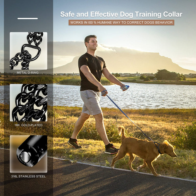Black Dog Chain Collar Stainless Steel Black Dog Collar Adjustable Walking, Metal Cuban Link Dog Collar Chew Proof Double Row Chain Dog Collar for Large Small Medium Dogs L 22"-24" - PawsPlanet Australia