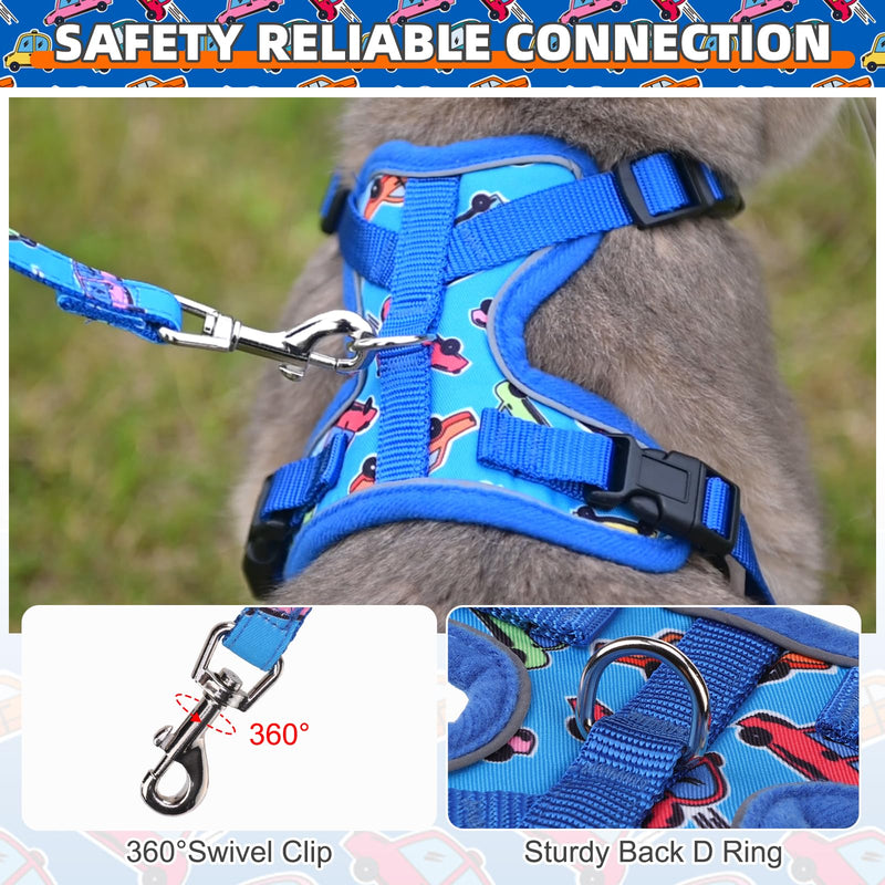 KOOLTAIL Cat Harness and Leash Set, Escape Proof for Safe Walking & Travel, Reflective Comfortable Easy Control Adjustable Kitten Harness for Boys&Girls Small Medium Large Cats Car S Cartoon Car Pattern - PawsPlanet Australia