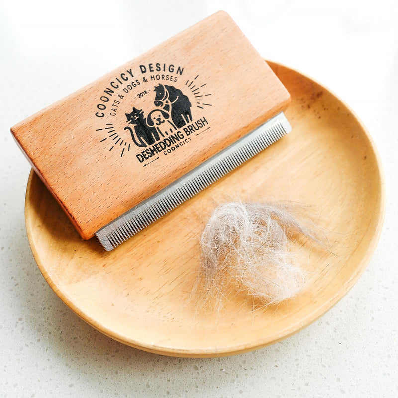 Deshedding Dog Brush with Wood Handle, Grooming Brush for Pets,Cat, Short Hair Dog Undercoat Brush, Deshedder Shedding Tool brown Medium for dogs - PawsPlanet Australia