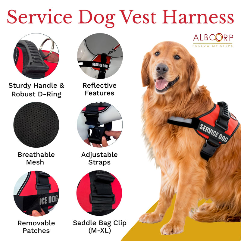 ALBCORP Service Dog Vest Harness – Reflective Service Animal Vest with Handle, No-Pull Adjustable Mesh Padding – XXS–XL – 2 Removable Patches. (Small, Black) S 20''- 27'' Girth - PawsPlanet Australia