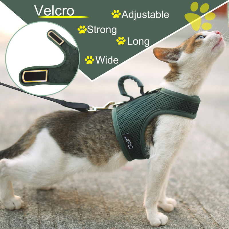 Cat Harness and Leash for Walking Escape Proof Breathable Mesh Fabric, Solid Green, Large, Adjustable Cat Walking Jackets with Handle, Padded Stylish Cat Vest L 8-12LBS Solid Green Mesh with Handle