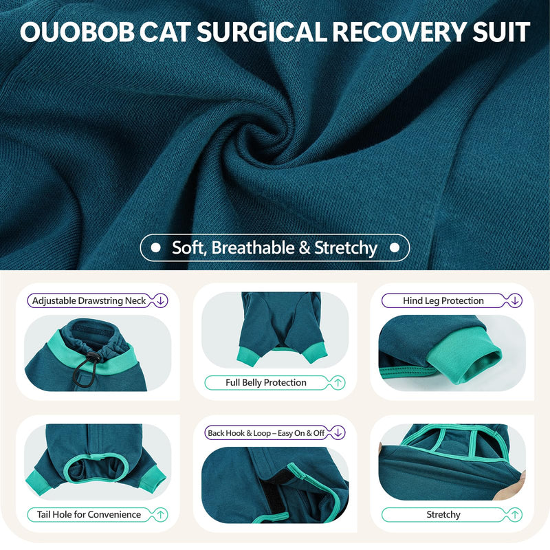 Cat Recovery Suit with Hind Legs, Soft Spay Recovery Suit for Female Cats, Kitten Onesie for Cats After Surgery, Anti-Licking Abdominal & Hind Leg Wound Protector, Cone Alternative - Green L Large