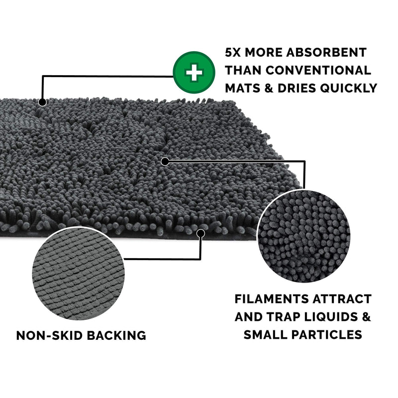 Furhaven 36" x 26" Highly Absorbent Dog Door Mat for Muddy Paws, 100% Washable, Perfect for Entryway, Kitchen, & Bathroom Use - Chenille Shammy Rug - Charcoal (Gray), Large - PawsPlanet Australia