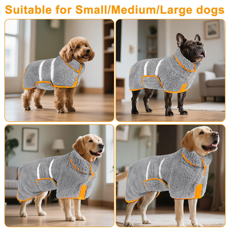 Bienbee Dog Bathrobe, Quick Drying Super Absorbent Dog Robes for After Bath, Warm Keeping Dogs Towel, Dogs Bath Supplies, Gray XXL XX-Large Grey - PawsPlanet Australia