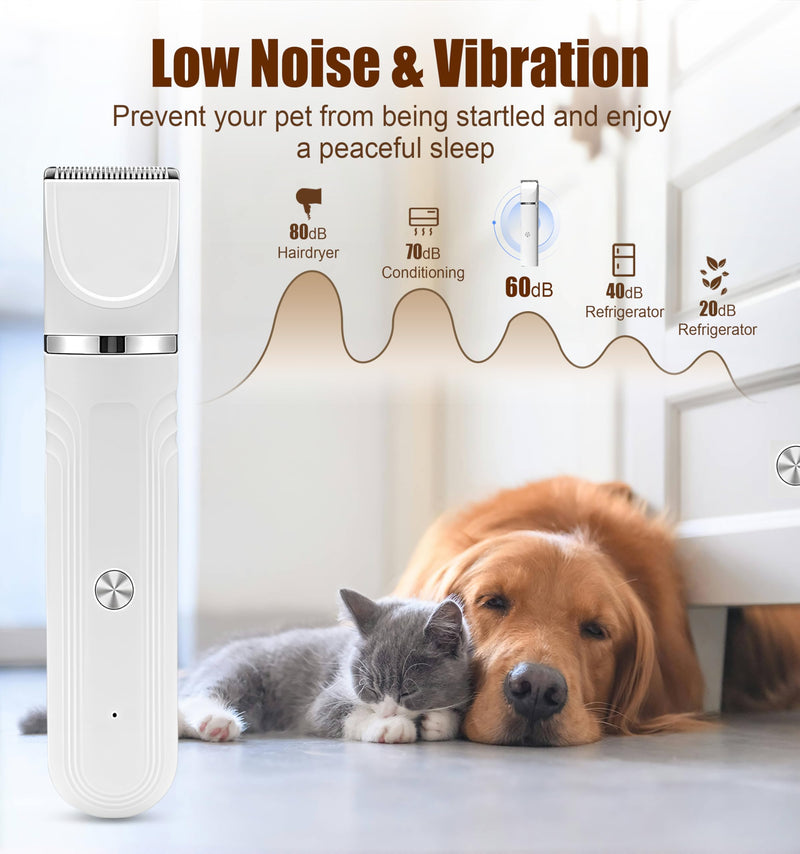 Flintronic 4 in 1 Dog Clippers Professional, Dogs Grooming Clippers Kit, Rechargeable Pet Paws Trimmer, with Stainless Steel Scissors Combs, Dog/Cat Shaver for Paws, Claws, Eyes, Ears, Face 4 in 1 White