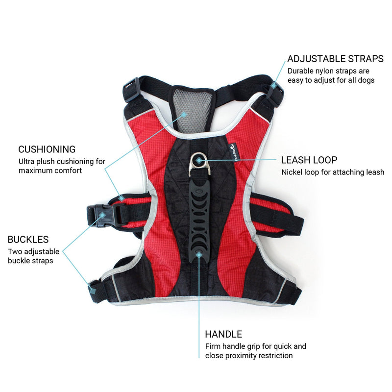No-Pull Dog Harness - Padded, Mesh Fabric Dog Vest with Reflective Trim, Lifting Handles and Buckle Straps - Red Dog Harness - S Small (20" - 27" chest) - PawsPlanet Australia